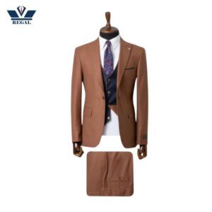 Chestnut Brown Single-Breasted Three-Piece Suit | Classic Fit