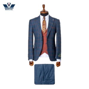 Type: Suits Brand: (Not Mentioned) Gender: Men's Size: M, L, XL, XXL, 3XL Color: Blue Style: Formal Fit: Slim Fit Piece: 3 Piece (Blazer, Waistcoat, Pants) Button: Single Breasted, One-Button Closure Lapel: Notch Lapel Pockets: Blazer: 2 flap pockets, 2 inner pockets Waistcoat: 2 straight pockets, adjustable back strap Trousers: 2 side pockets, 2 back pockets