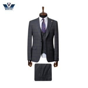 Dark Gray Checkered Single-Breasted 3-Piece Suit | Slim Fit