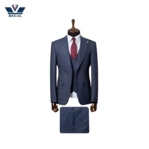 Slate Blue Checkered Single-Breasted 3-Piece Suit | Slim Fit